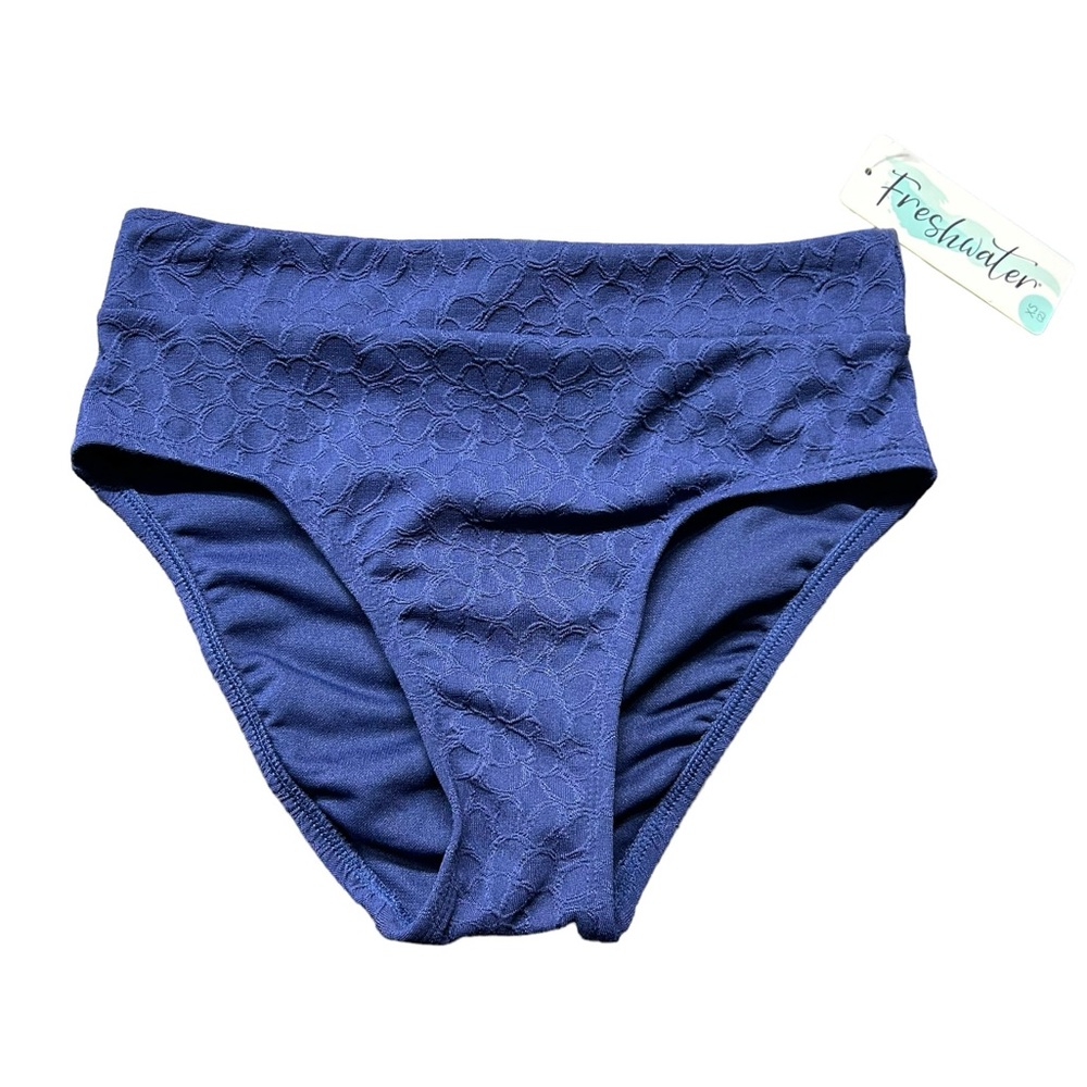 FRESHWATER Women's navy blue Banded Swim Bottoms Sz XS (0-2) floral ribbed NWT